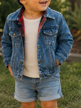 Vintage Kids 4T Denim Jacket with Red Buffalo Plaid Lining